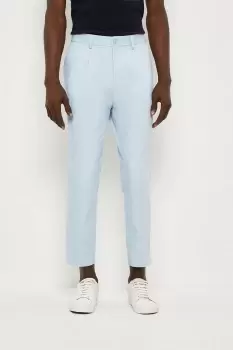 Image of Tapered Fit Blue Pleat Front Chinos