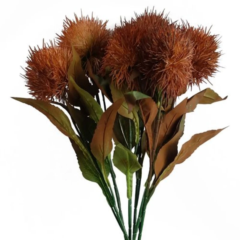 Image of Leaf Pack of 6 x 70cm Globe Thistle Yellow Ball Artificial Flower Stem