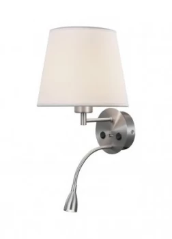 image of Wall + Reading Light with USB Charger, 1 x E27 (Max 20W) + 3W LED, 3000K, 210lm LED, Individually Switched, Satin Nickel