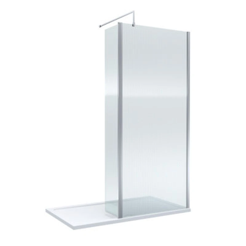 Image of Balterley 8mm Fluted Glass Wetroom Screen, Return Chrome and Tray 1400 x 900mm Silver