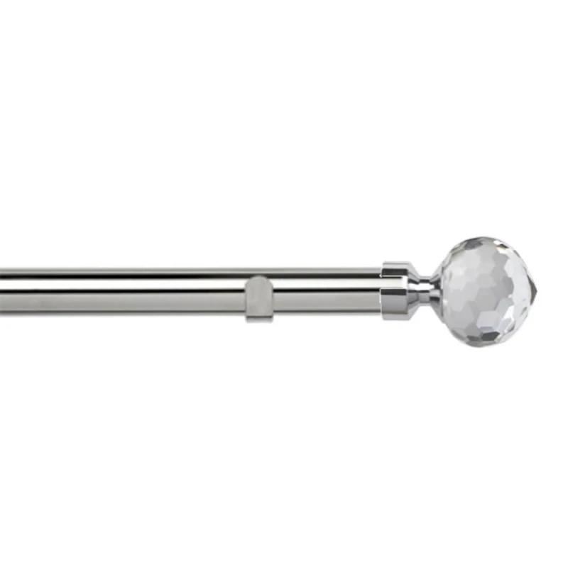 Image of New Edge Blinds 28mm Fixed Length Metal Eyelet Curtain Pole Set - Bella Finial in Metallic Silver Size: 170cm Metallic Silver Unisex 170 cm