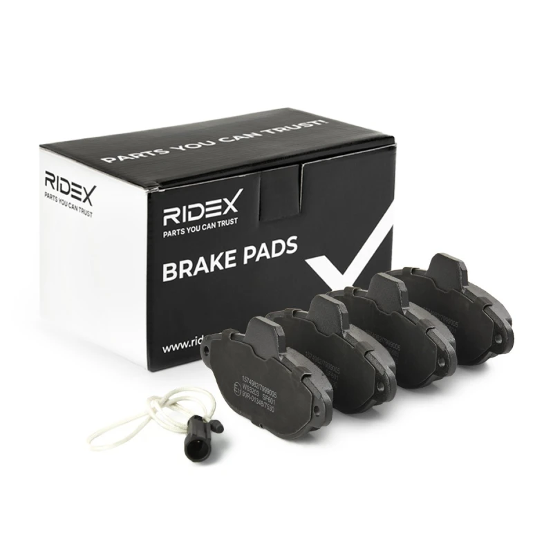 Image of RIDEX 402B0042 Brake pad set Front Axle, incl. wear warning contact, with anti-squeak plate Brake Pad Set,disc brake (402)
