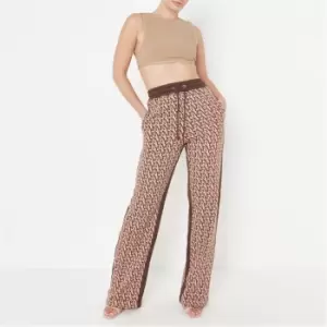 Missguided Wide Leg Trouser Monogram Mg - Brown