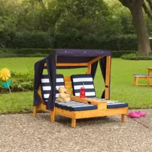 Image of Double Chaise Lounge with Cup Holders - Honey & Navy