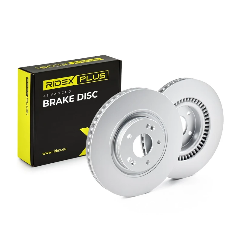 Image of RIDEX PLUS 82B1057P Brake disc Front Axle, Vented, Grey Cast Iron, Coated, High-carbon, with bolts/screws Grey Cast Iron Brake Disc (82)