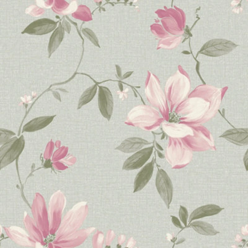 Image of Grandeco Adeline Traditional Floral Trail Fabric Textured Wallpaper, Pink Grey