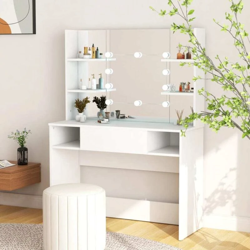 Image of VIDAXL Makeup Table with LED Lights 100x40x135cm mdf White Vidaxl 8720286391648