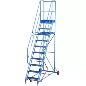 image of 10 Tread Mobile Warehouse Stairs Anti Slip Steps 3.5m Portable Safety Ladder