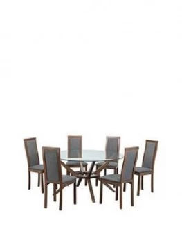 image of Julian Bowen Set Of Chelsea Large Table & 6 Melrose Chairs