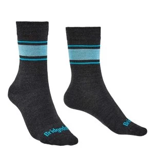 Image of Bridgedale EVERYDAY Sock / Liner Merino Performance Womens - Large Dk Grey / Blue