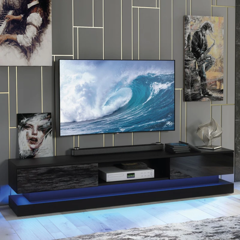Image of Creative Furniture Bloom TV Unit 180cm - A Functional and Contemporary Cabinet with Gloss Doors and LED Lights Black