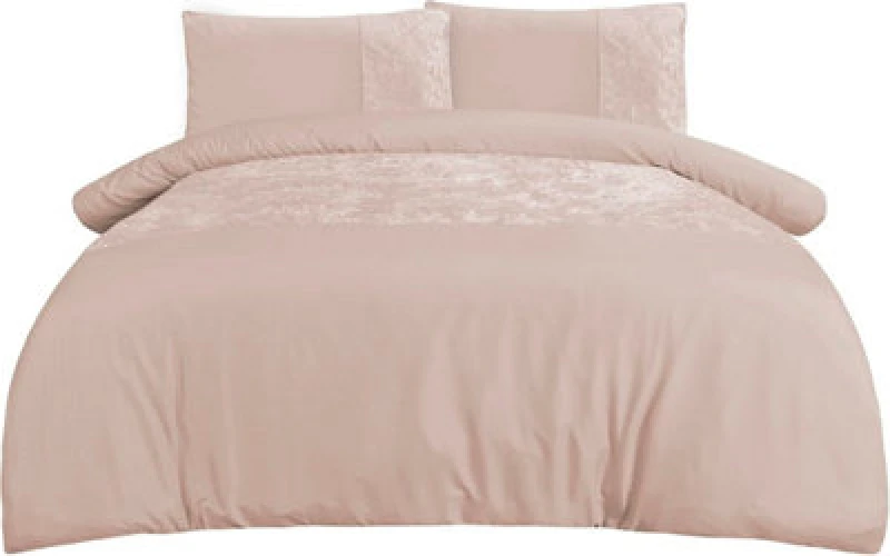 Image of Smart Living Smart Living Soft & Elegant Cosy Velvet Cuff Panel Duvet Cover Set with Pillowcases in Light Beige Size: Single Light Beige Single Unis