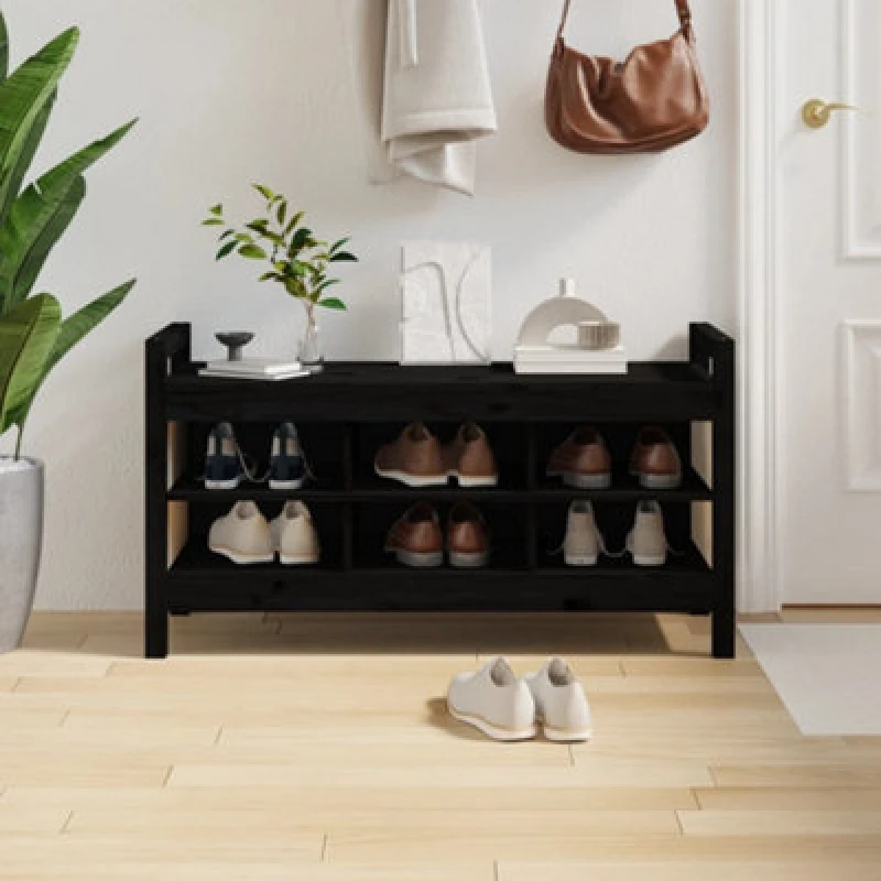 Image of Vidaxl Hall Bench Black 110X40X60 Cm Solid Wood Pine, Black 821793