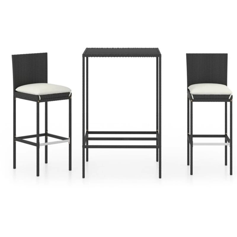Image of VIDAXL 3 Piece Garden Bar Set with Cushions Poly Rattan Black Vidaxl 8720286833667