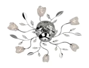Image of Cindy 6 Light Flush Multi Arm Ceiling Light Chrome, Clear Glass, G4 Bulb