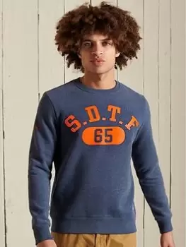 Image of Superdry T&amp;f Crew Sweat - Blue Marl, Blue, Size 2XL, Men