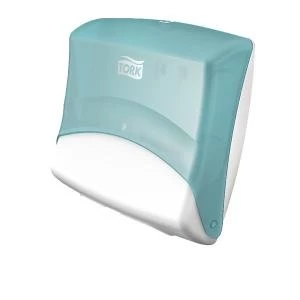 image of Tork Folded Wiper Cloth Dispenser W4 Turquoise and White 654000