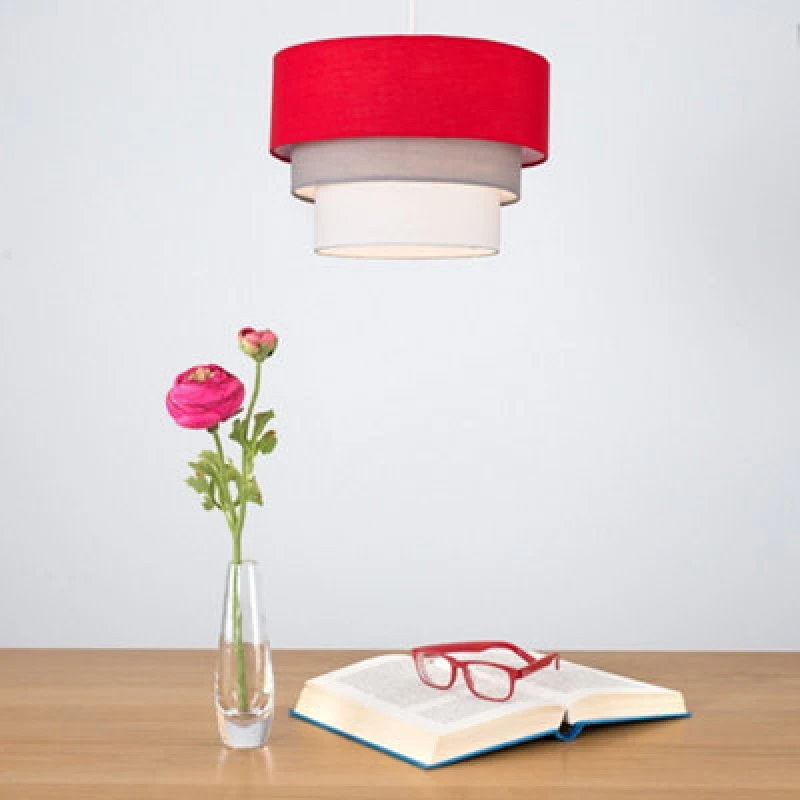 Image of ValueLights ValueLights Aztec Three Tier Easy Fit Fabric Ceiling Pendant Lamp Shade with Bulb in Red Red One Size Unisex 5059406016721