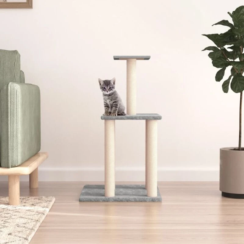 Image of vidaXL Cat Tree w/ Sisal Scratching Posts Light Grey 85.5cm, Grey 171739