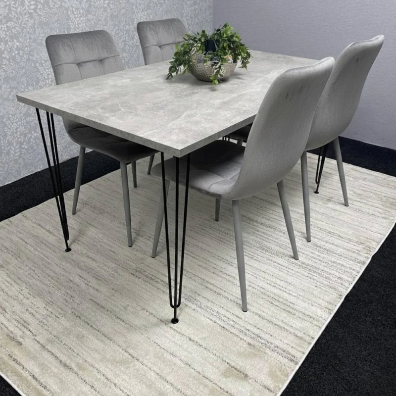 Image of KOSY KOALA Dining Table With 4 Chairs Modern Grey Dining Table Set With 4 Grey Velvet Chairs Dining Room Furniture Grey Unisex