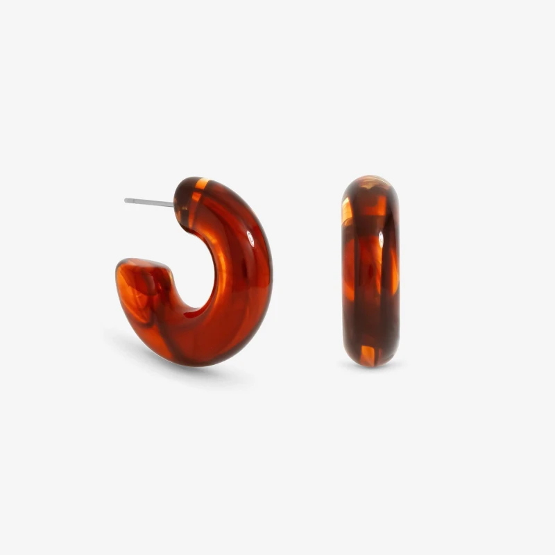 Image of Mood Gold Plated Brown Resin Hoop Earrings Gold female One Size
