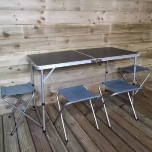 image of 5pc Folding Camping Table & Chair Set in Grey for Indoor or Outdoor Use