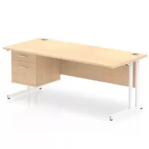 Image of Impulse 1800 Rectangle White Cant Leg Desk MAPLE 1 x 2 Drawer Fixed