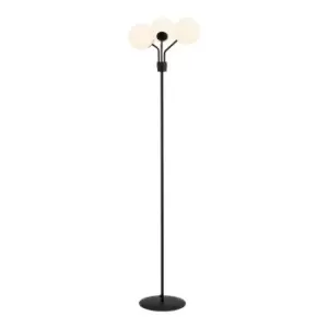 Image of Emibig Nova Black Globe Multi Arm Floor Lamp with White Glass Shades, 3x E14