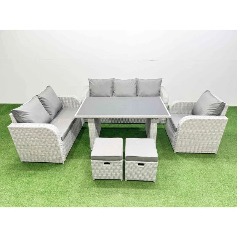 Image of Fimous Rattan Outdoor Sofa Set with 2 Small Stools Light Grey 8 Seater Light Grey Unisex