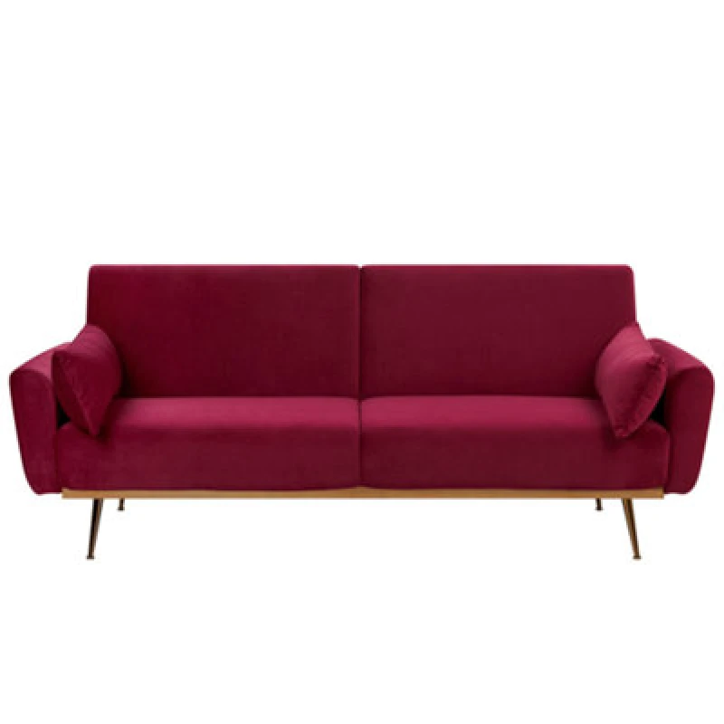 Image of Beliani Sofa Bed 3 Seater Eina Velvet Burgundy