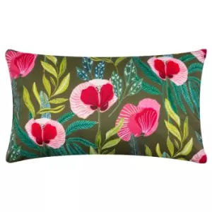 image of House of Bloom Poppy Outdoor Cushion Olive, Olive / 43 x 43cm / Polyester Filled