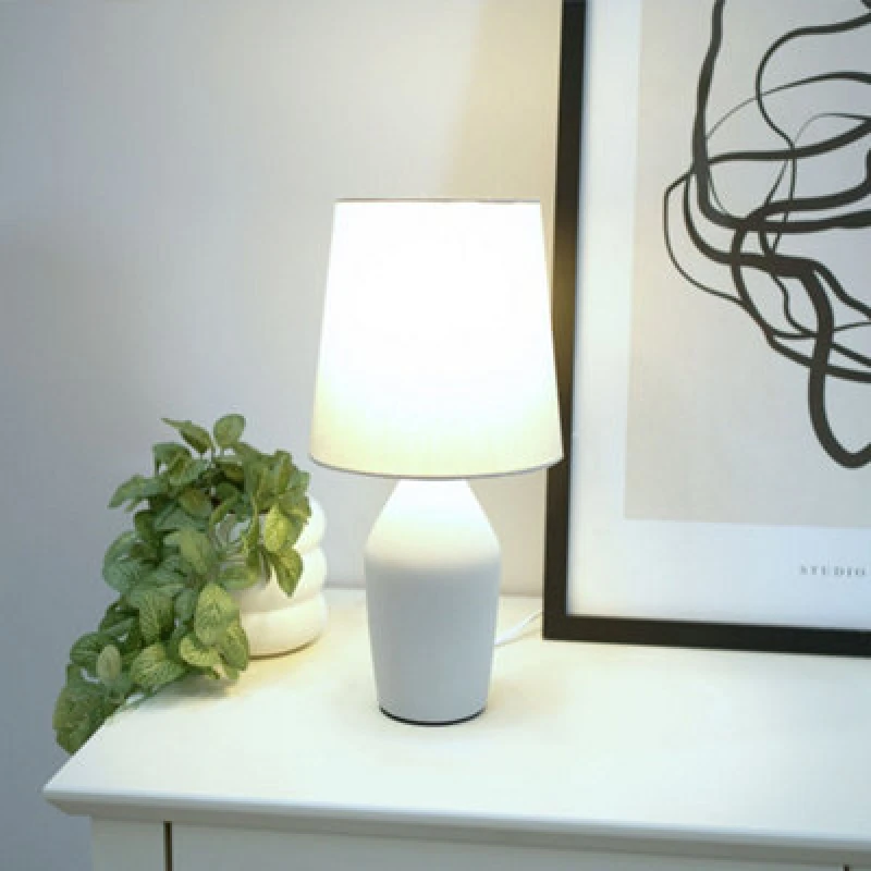Image of ValueLights Arlo Compact Ceramic Table Lamp with Fabric Shade with LED Bulb Grey