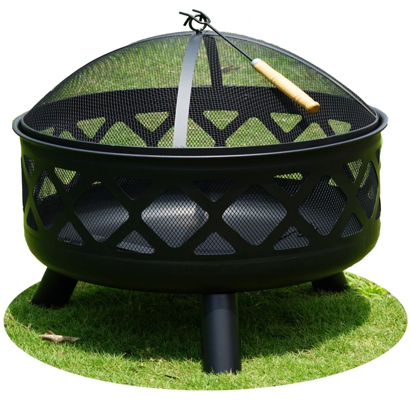 Image of Gr8 Garden Large Round Fire Pit Bowl 24" Garden Camping Wood Log Heater Charcoal Burner Black