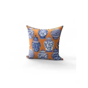 image of YST0288 Orange Dark Blue Blue White Cushion