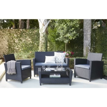 image of COSCO Malmo 4 Piece Resin Wicker Rattan Outdoor Garden Set Black - Grey Cushions