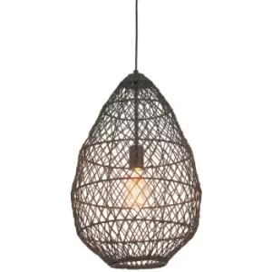 Image of Merano Ancona Single Pendant Ceiling Lamp, Black Rattan, Matt Black