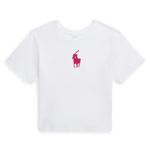 image of POLO RALPH LAUREN French Knot Big Pony Tee Girls - White 3 Years