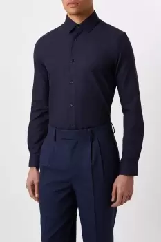 Image of Mens Navy Long Sleeve Skinny Poplin Shirt