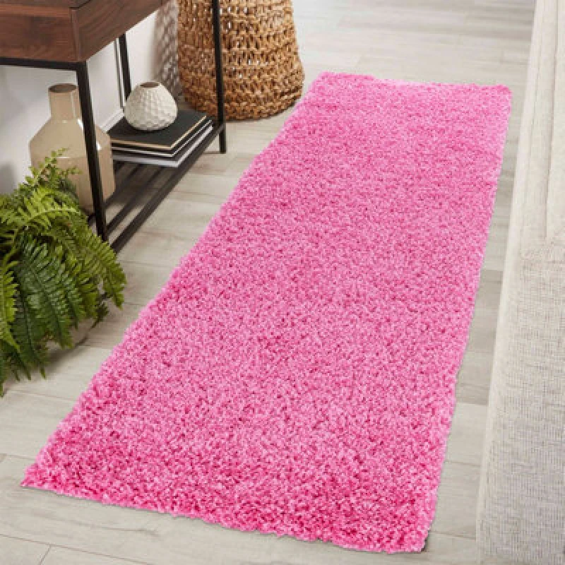 Image of Desire Rugs Plain Living Room Shaggy Area Rugs Pink Runner 60X220 Cm