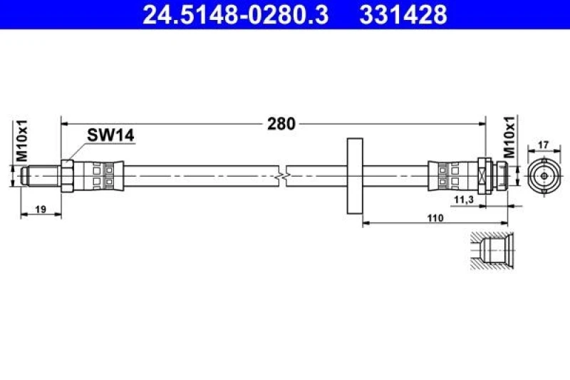 Image of ATE 24.5148-0280.3 Brake Hose Brake Hose (83)