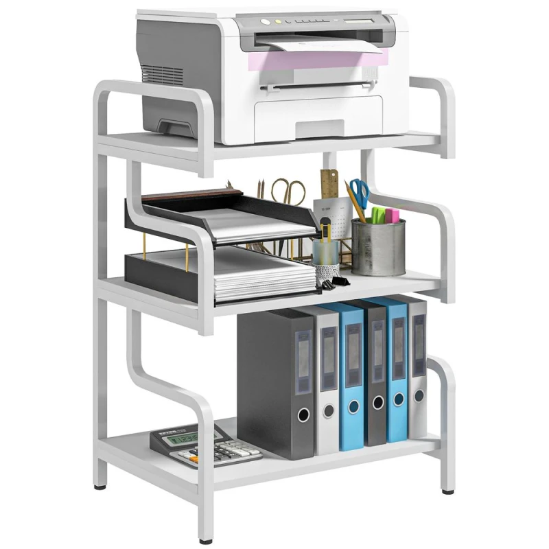 Image of HOMCOM 3-Tier Storage Shelves, Metal Shelving Unit, Industrial Printer Table for Home Office, Display Rack for Living Room White - Homcom 505672550937