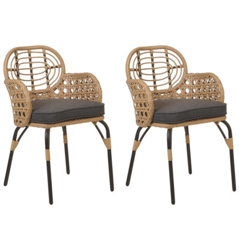 Image of Beliani Set Of 2 Garden Chairs With Cushions Pratello Pe Rattan Natural