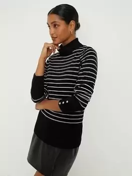 image of Dorothy Perkins Stripe Roll Neck Button Cuff Jumper - Multi, Size L, Women