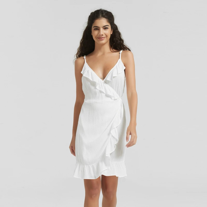 Image of Be You Wrap Beach Dress - White White 8