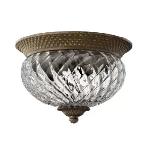 Image of 2 Bulb Flush Light Pineapple Shaped Clear Optic Glass Pearl Bronze LED E27 60W