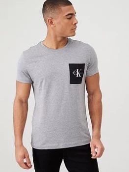 Image of Calvin Klein Jeans Monogram Pocket Slim T-Shirt - Mid Grey Heather