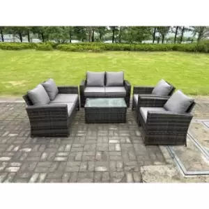 Image of Fimous 6 Seater Outdoor Dark Grey Rattan Lounge Complete Sofa Set with Rectangular Coffee Table