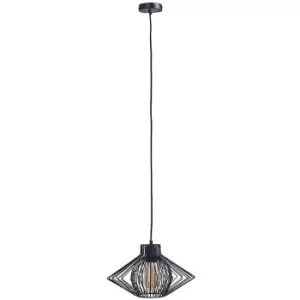 image of Minisun - Black Ceiling Pendant Wire Frame Light Shade Gloss Black - Add LED Bulb