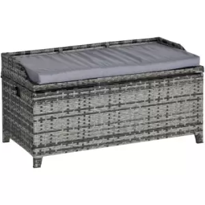 Image of Outsunny - Patio Rattan Wicker Storage Basket Box Bench Seat Furniture w/ Cushion