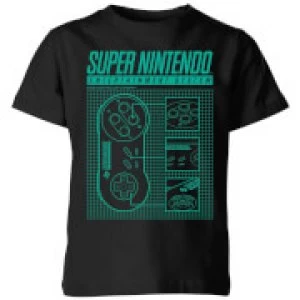 Image of Nintendo SNES Blueprint Kid's T-Shirt - Black - 11-12 Years